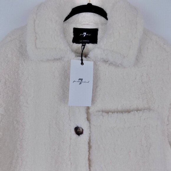 7 for all Mankind Sherpa Teddy Long Coat Size M Medium Cream Full Length NEW - Picture 3 of 10